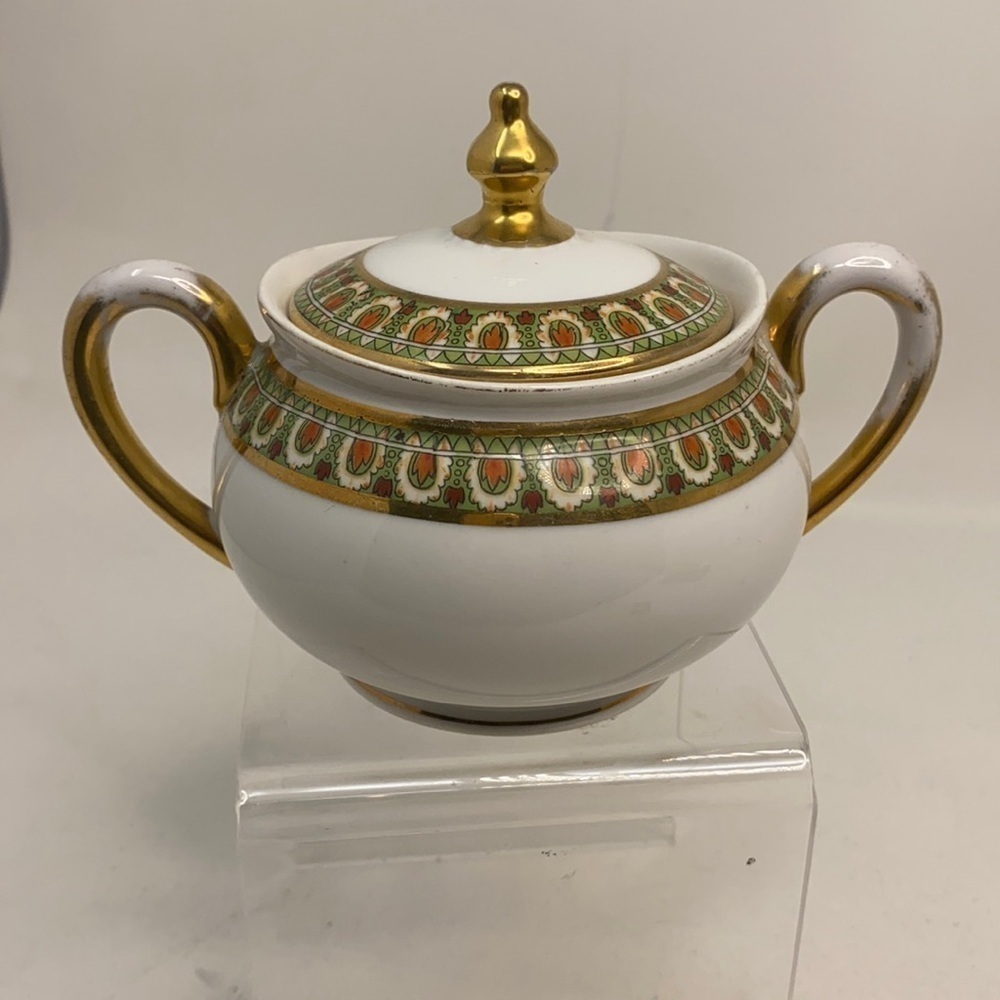 Limoges Sugar Bowl with Top Gold Green Orange